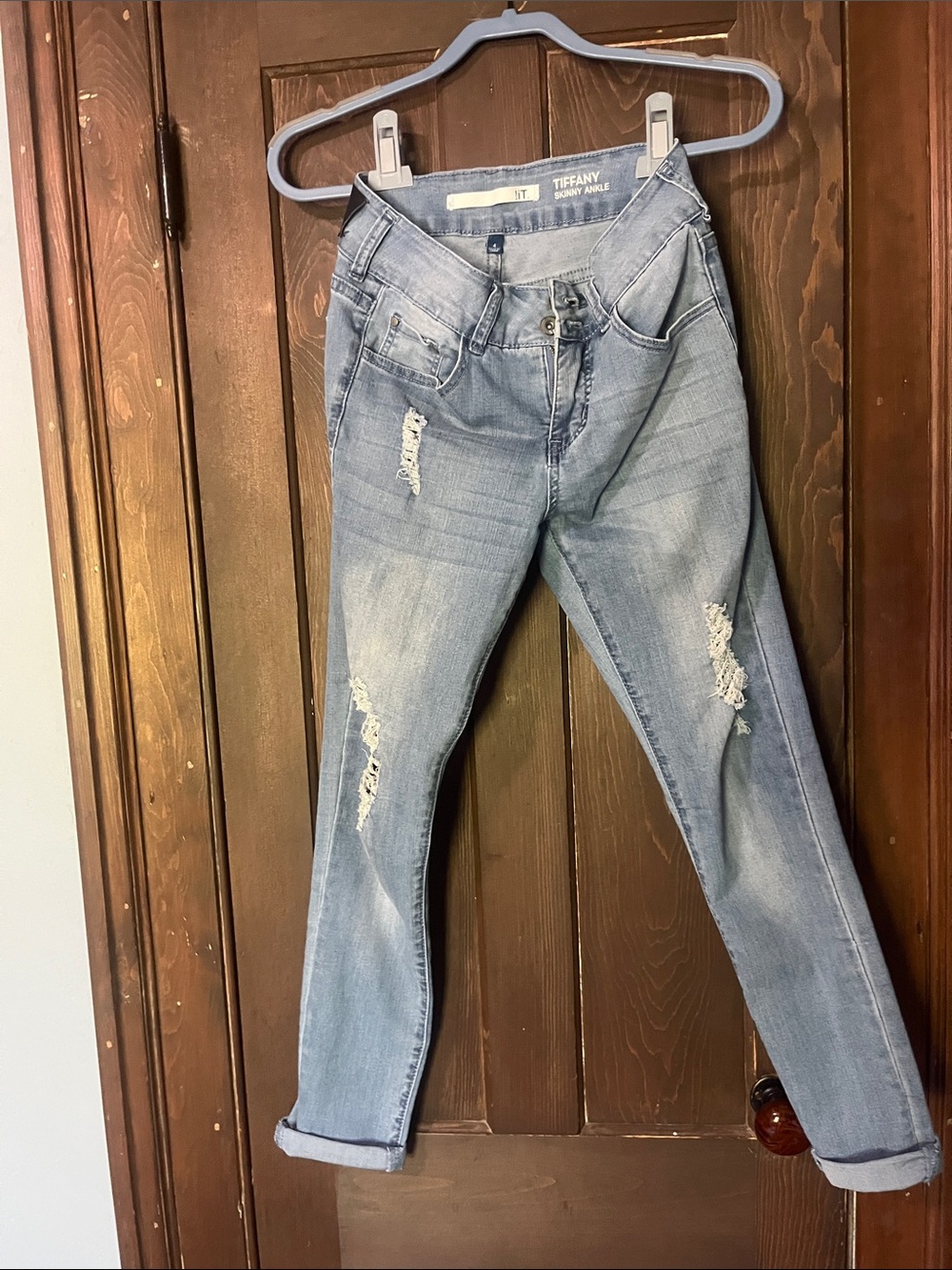 !iT Tiffany Skinny Ankle Light Wash Distressed Jeans